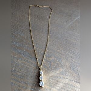 Premier Designs Gold Toned Triple Stone Drop Necklace